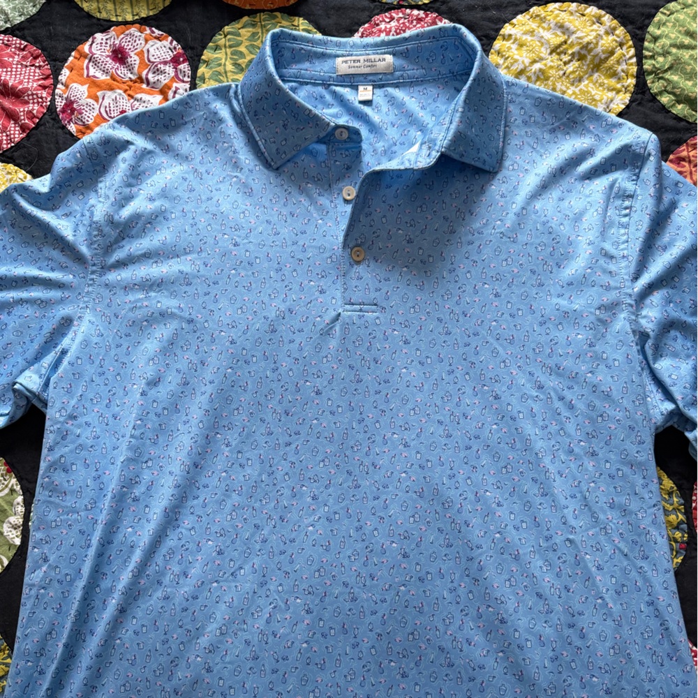 Peter Millar Light Blue Cocktail Patterned Polo S… - image 4